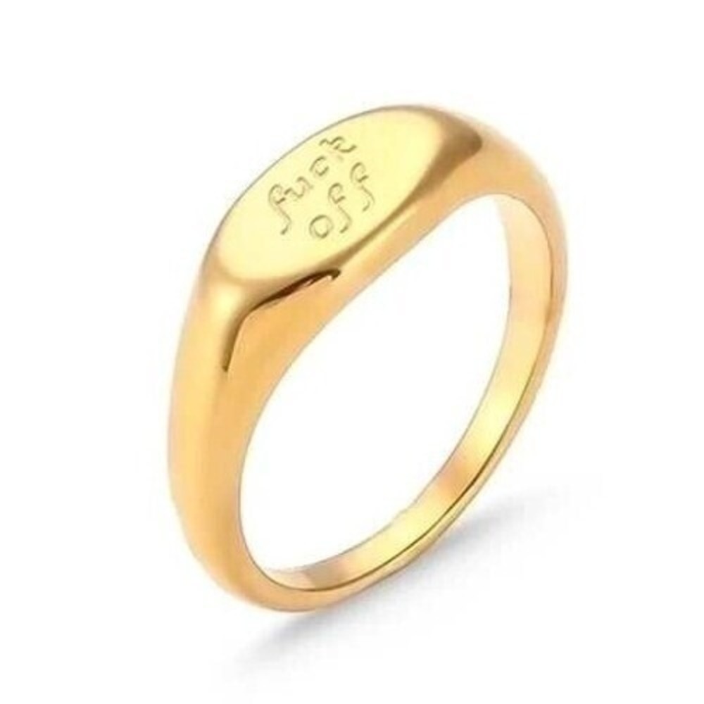 18k Gold Plated Stainless Steel Engraved Signet Ring F*ck Off Statement Size 8